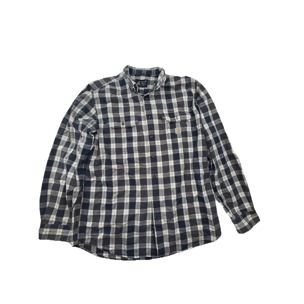 CARHARTT Shirt Mens Black White Plaid Loose Fit Workshirt Casual Button Up L